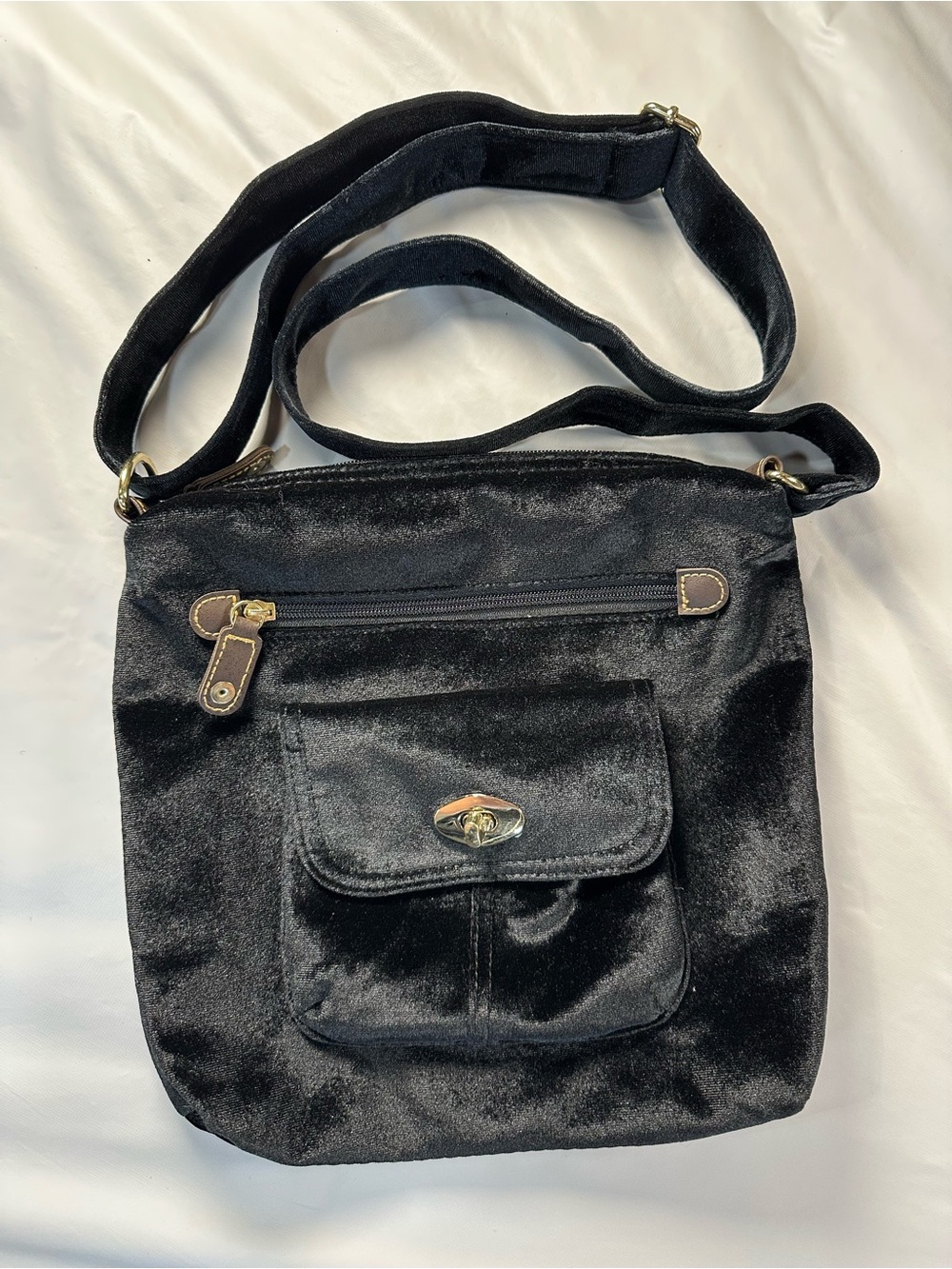 Black Velvet Crossbody Shoulder Bag - Unbranded Velvet Finish
